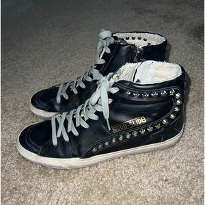 Golden Goose size 38 black leather stud detail slide high top worn twice